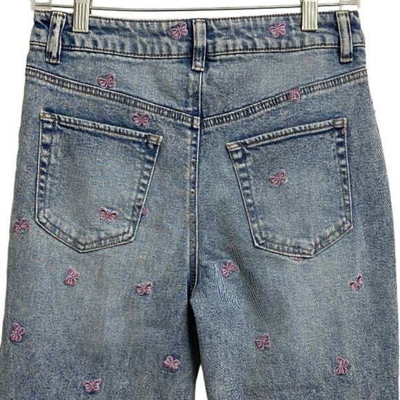 Tinseltown Butterfly Embroidered Mom Jeans Size 9 Frayed-Hem Destructed Y2K - Picture 13 of 16